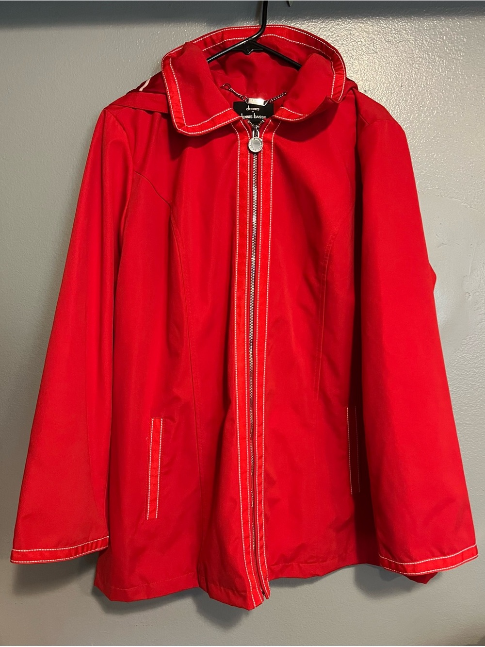dennis basso Red Raincoat with White Striped Satin Lining